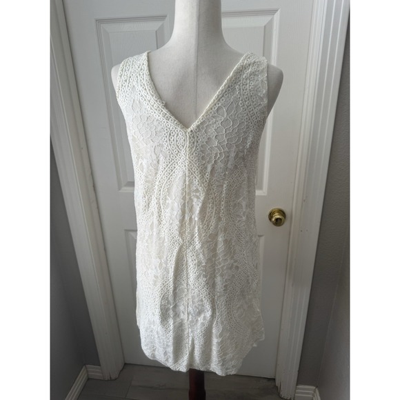 Lace Mini‎ Dress Beach Boho Hippie Babydoll White Lace Up Coquette Fairy Small - Picture 5 of 6